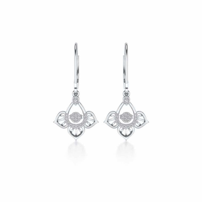 Graceful Floral Drops Earrings - White Gold - Image 1