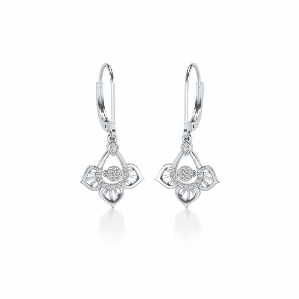 Graceful Floral Drops Earrings - White Gold - Image 2