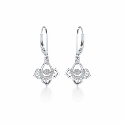 Graceful Floral Drops Earrings - White Gold - Image 2