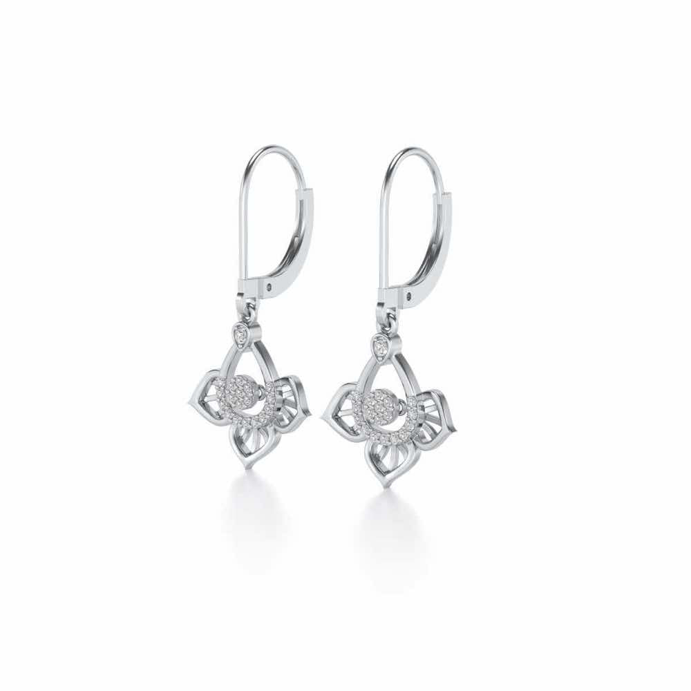 Graceful Floral Drops Earrings - White Gold - Image 3