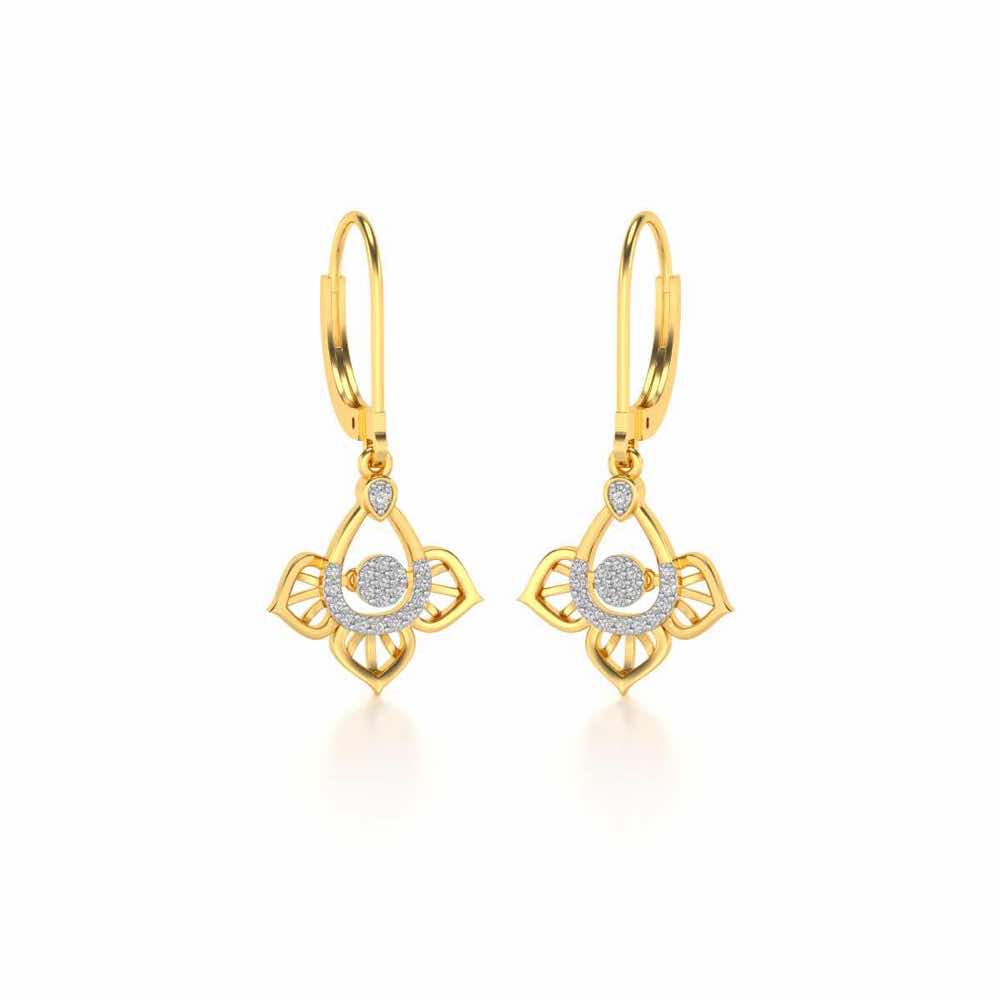 Graceful Floral Drops Earrings - Yellow Gold - Image 2