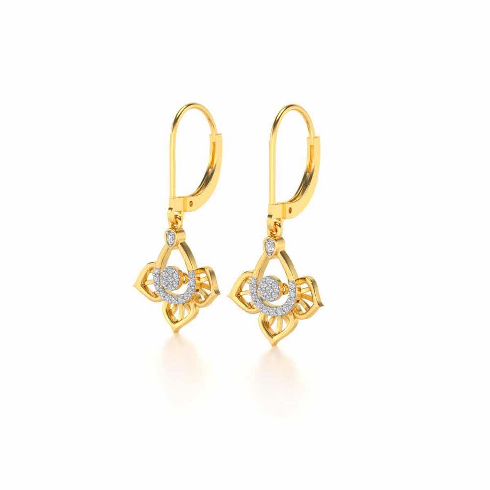 Graceful Floral Drops Earrings - Yellow Gold - Image 3