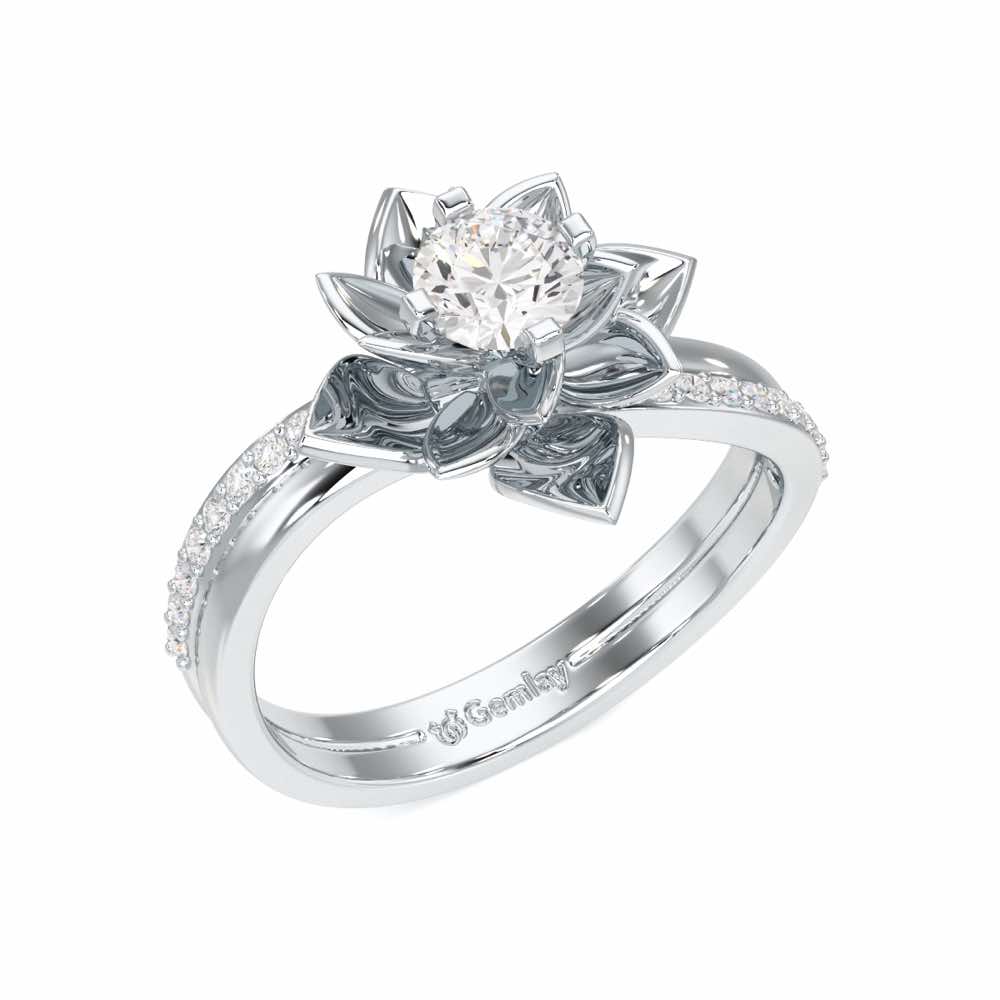 Graceful Flower Solitaire Ring - White Gold - Image 1
