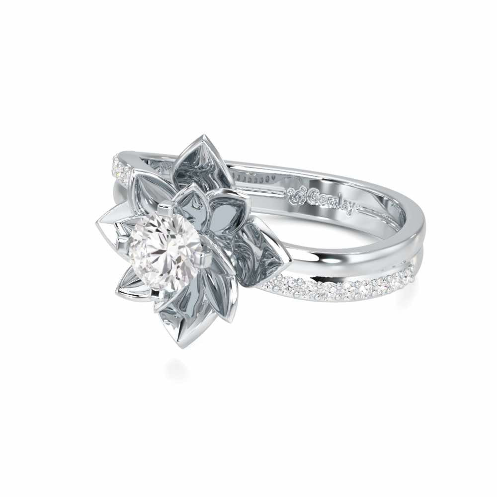Graceful Flower Solitaire Ring - White Gold - Image 2