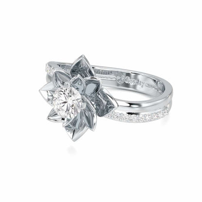 Graceful Flower Solitaire Ring - White Gold - Image 2