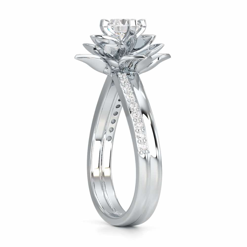 Graceful Flower Solitaire Ring - White Gold - Image 3
