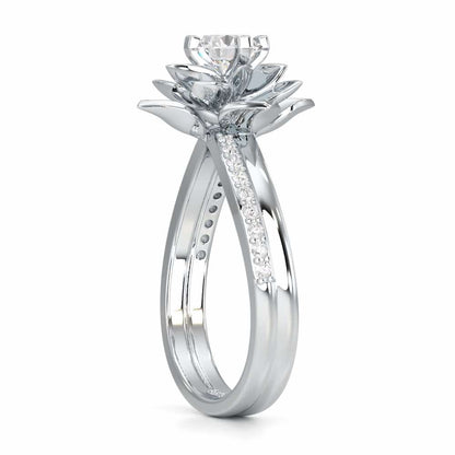 Graceful Flower Solitaire Ring - White Gold - Image 3
