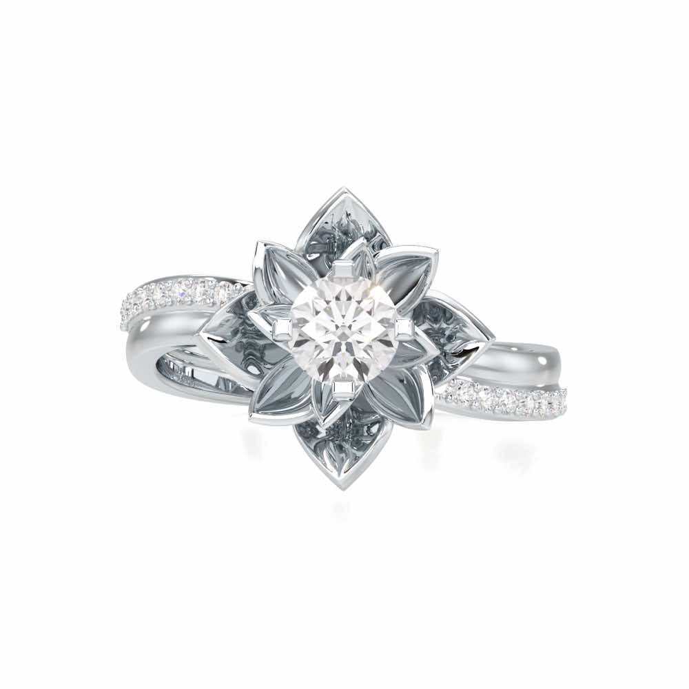 Graceful Flower Solitaire Ring - White Gold - Image 4