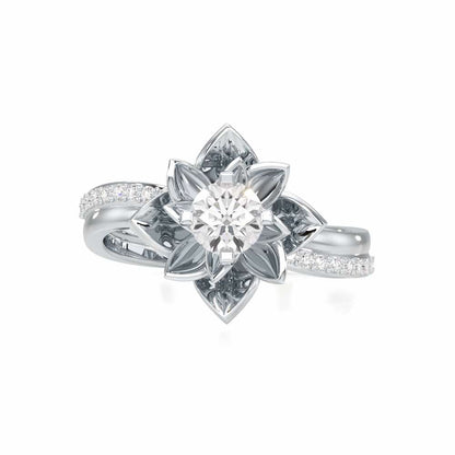 Graceful Flower Solitaire Ring - White Gold - Image 4