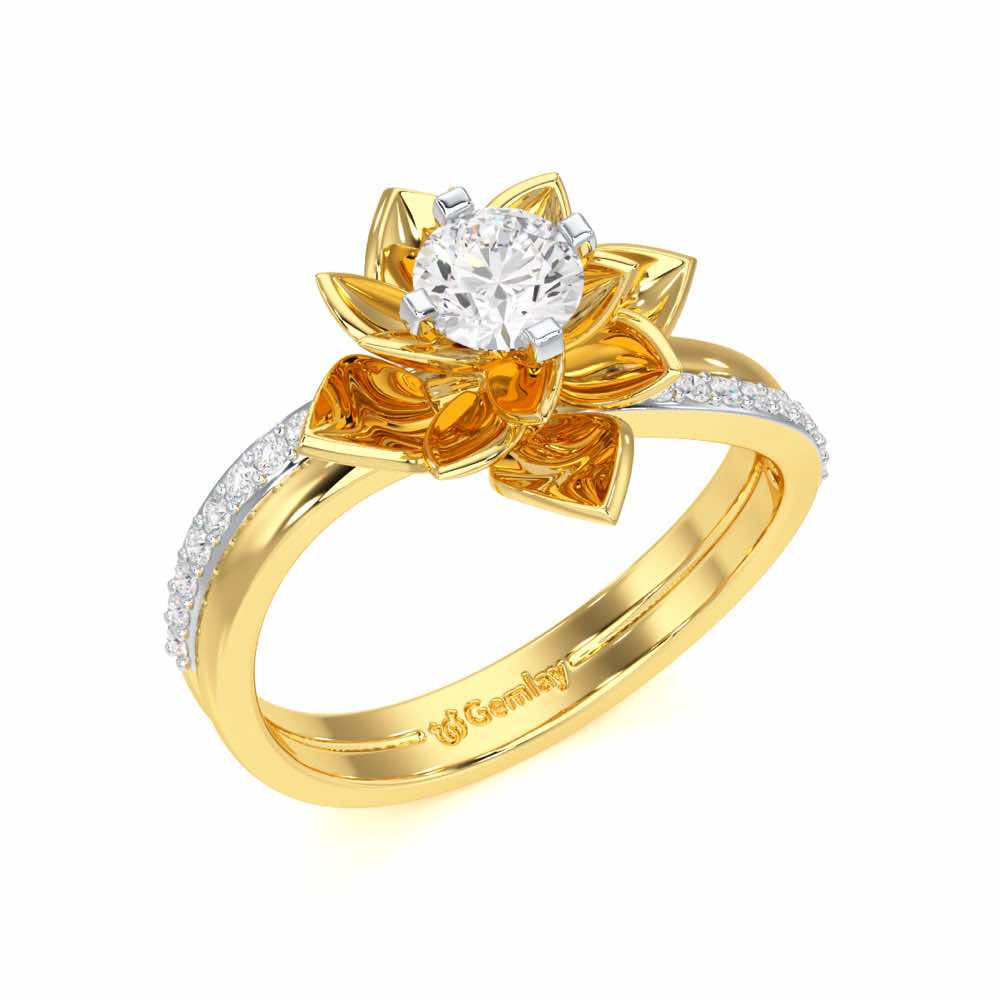 Graceful Flower Solitaire Ring - Yellow Gold - Image 1
