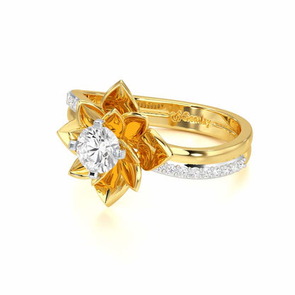 Graceful Flower Solitaire Ring - Yellow Gold - Image 2