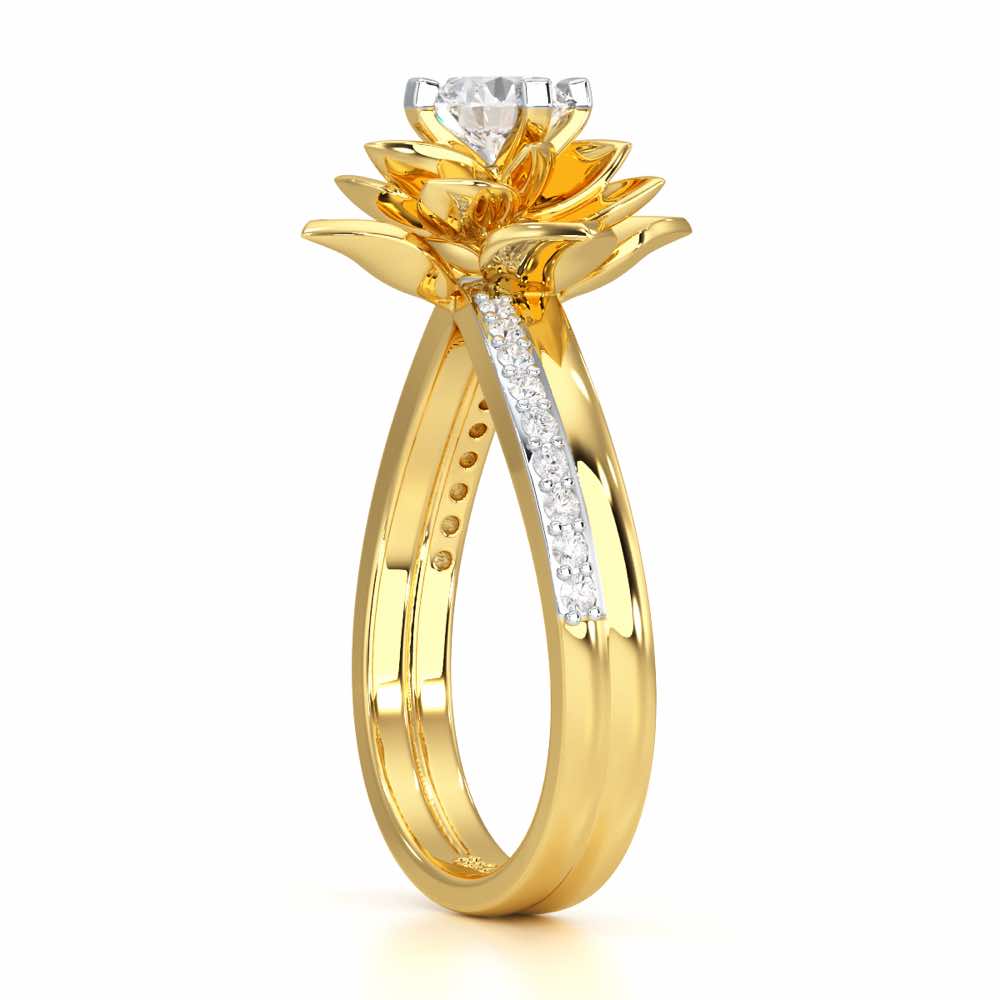 Graceful Flower Solitaire Ring - Yellow Gold - Image 3