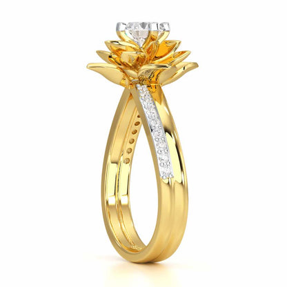 Graceful Flower Solitaire Ring - Yellow Gold - Image 3