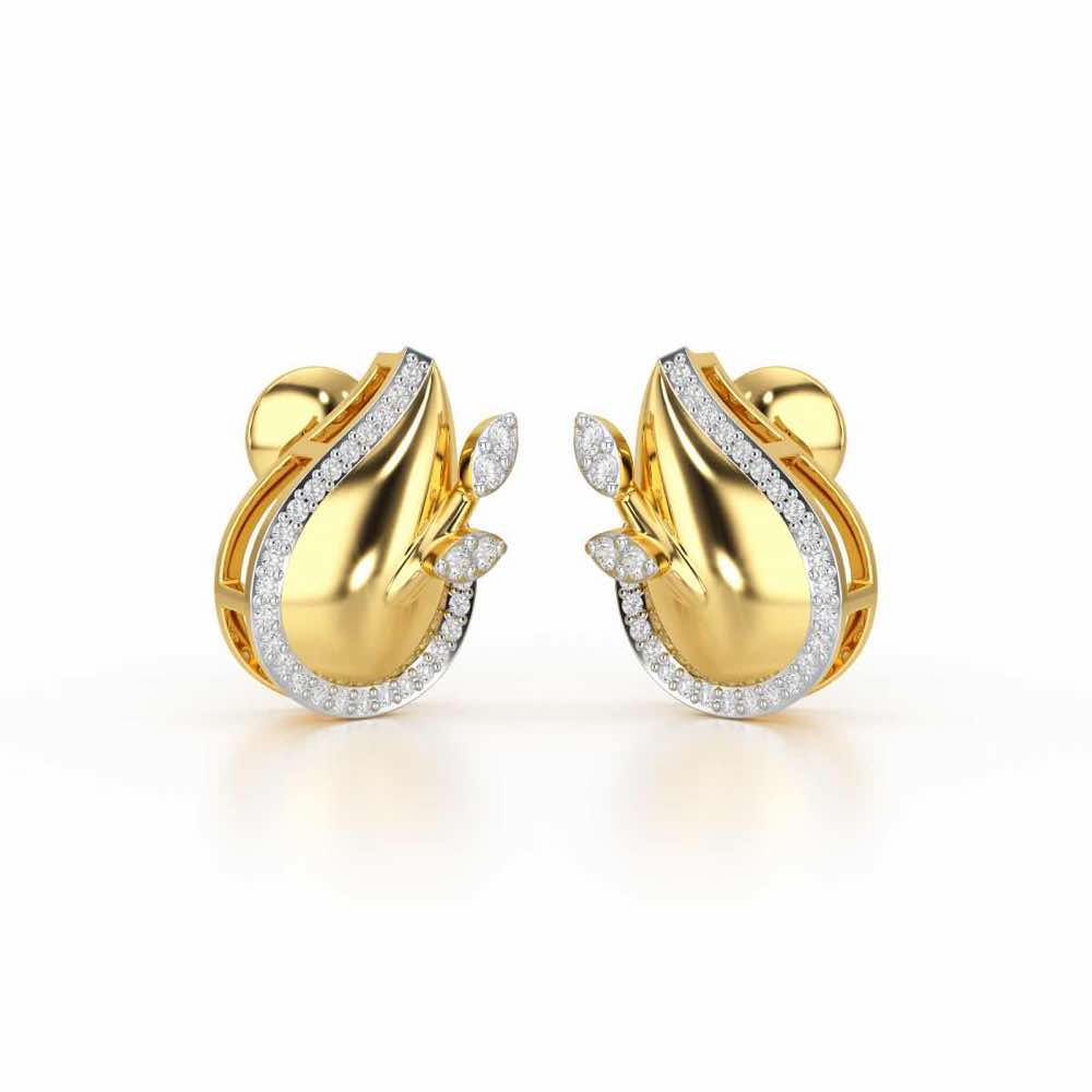 Grandeur Shine Silver Stud Earrings - Yellow Gold - Image 2