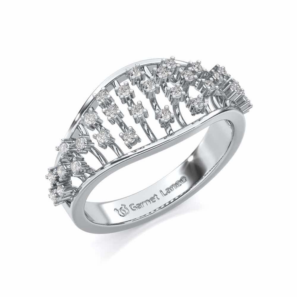 Grandiose Sparkle Silver Band Ring - White Gold - Image 1