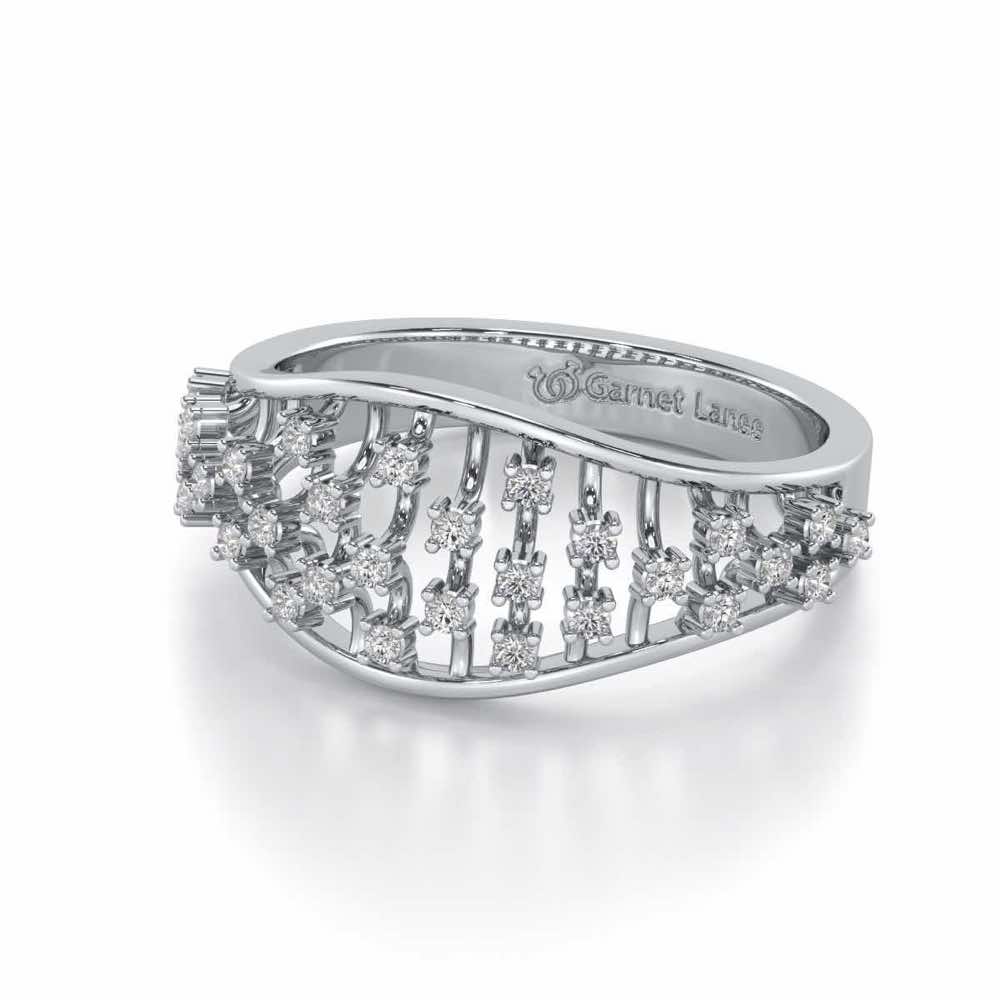 Grandiose Sparkle Silver Band Ring - White Gold - Image 2