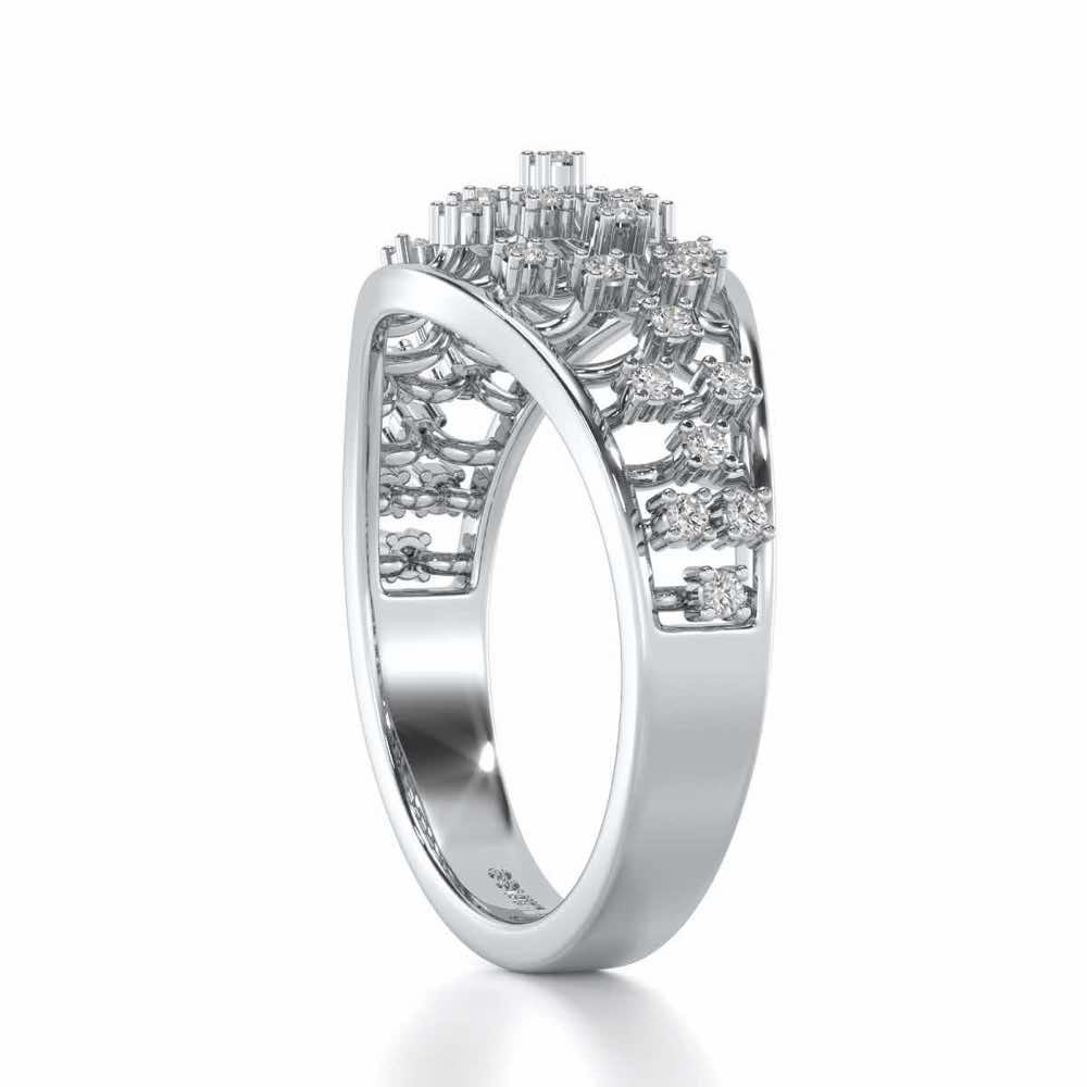Grandiose Sparkle Silver Band Ring - White Gold - Image 3