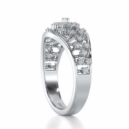 Grandiose Sparkle Silver Band Ring - White Gold - Image 3