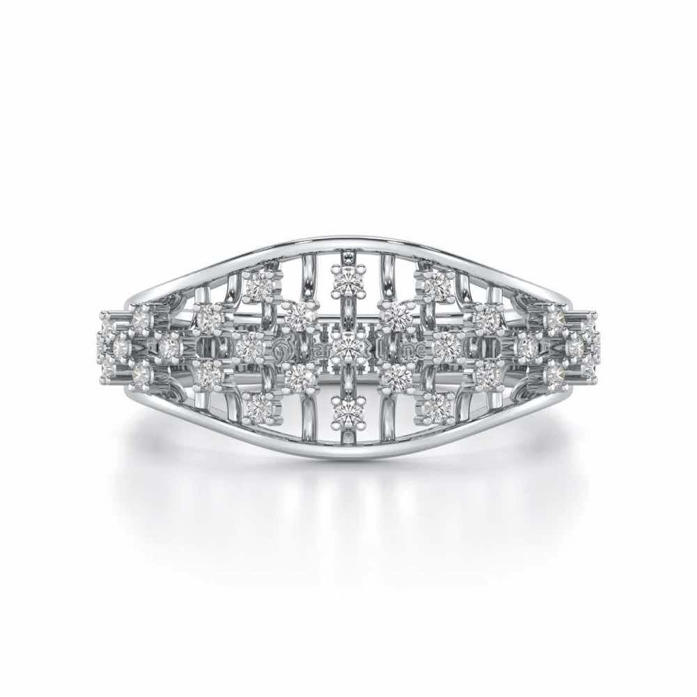Grandiose Sparkle Silver Band Ring - White Gold - Image 4
