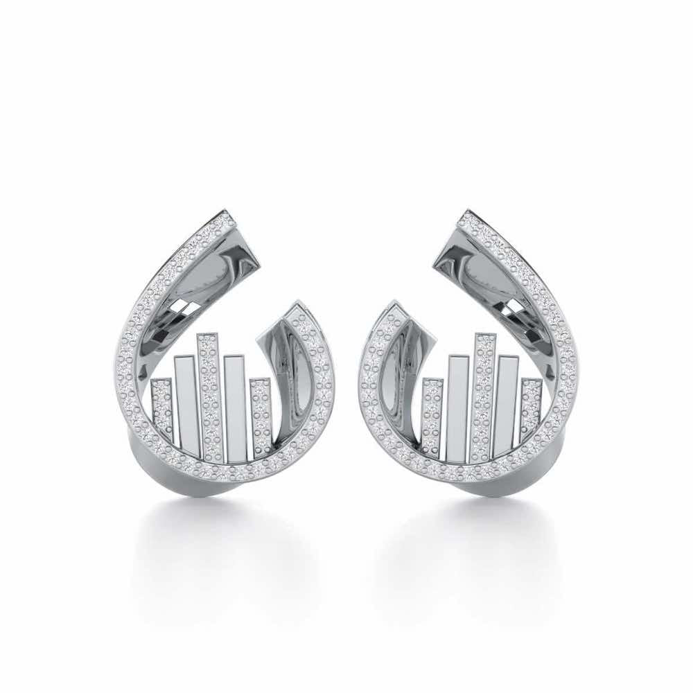 Groove Guardian Silver Earrings - White Gold - Image 1