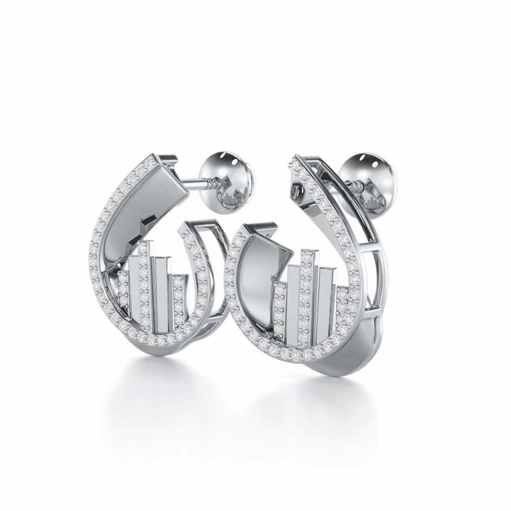 Groove Guardian Silver Earrings - White Gold - Image 3