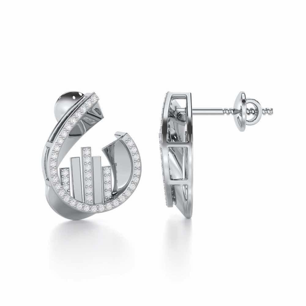 Groove Guardian Silver Earrings - White Gold - Image 4