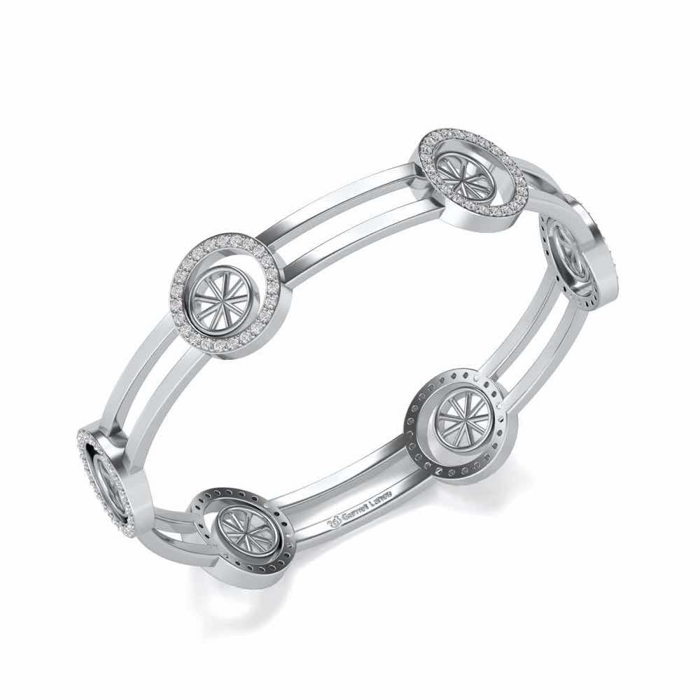 Groove Round Silver Bangles - White Gold - Image 1