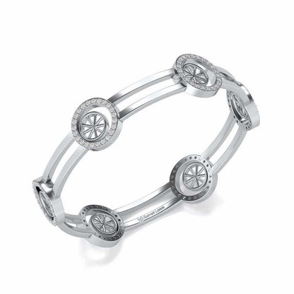 Groove Round Silver Bangles - White Gold - Image 1