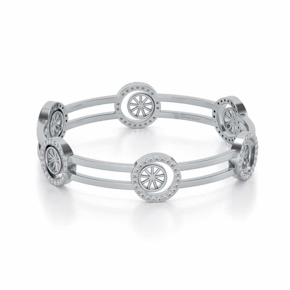 Groove Round Silver Bangles - White Gold - Image 2
