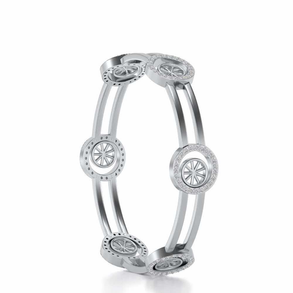 Groove Round Silver Bangles - White Gold - Image 3
