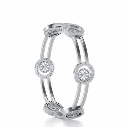 Groove Round Silver Bangles - White Gold - Image 3