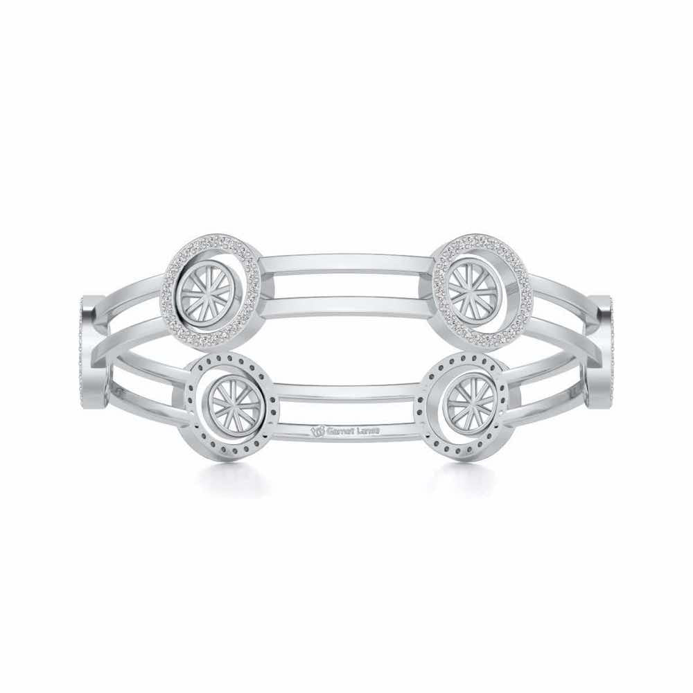 Groove Round Silver Bangles - White Gold - Image 4