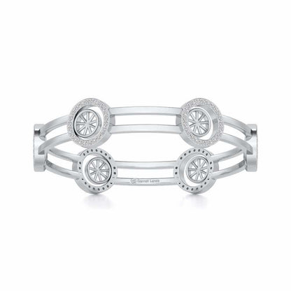 Groove Round Silver Bangles - White Gold - Image 4