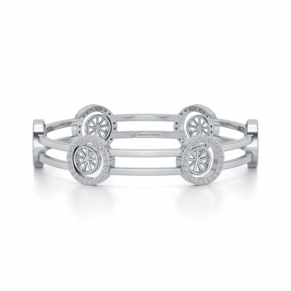 Groove Round Silver Bangles - White Gold - Image 5