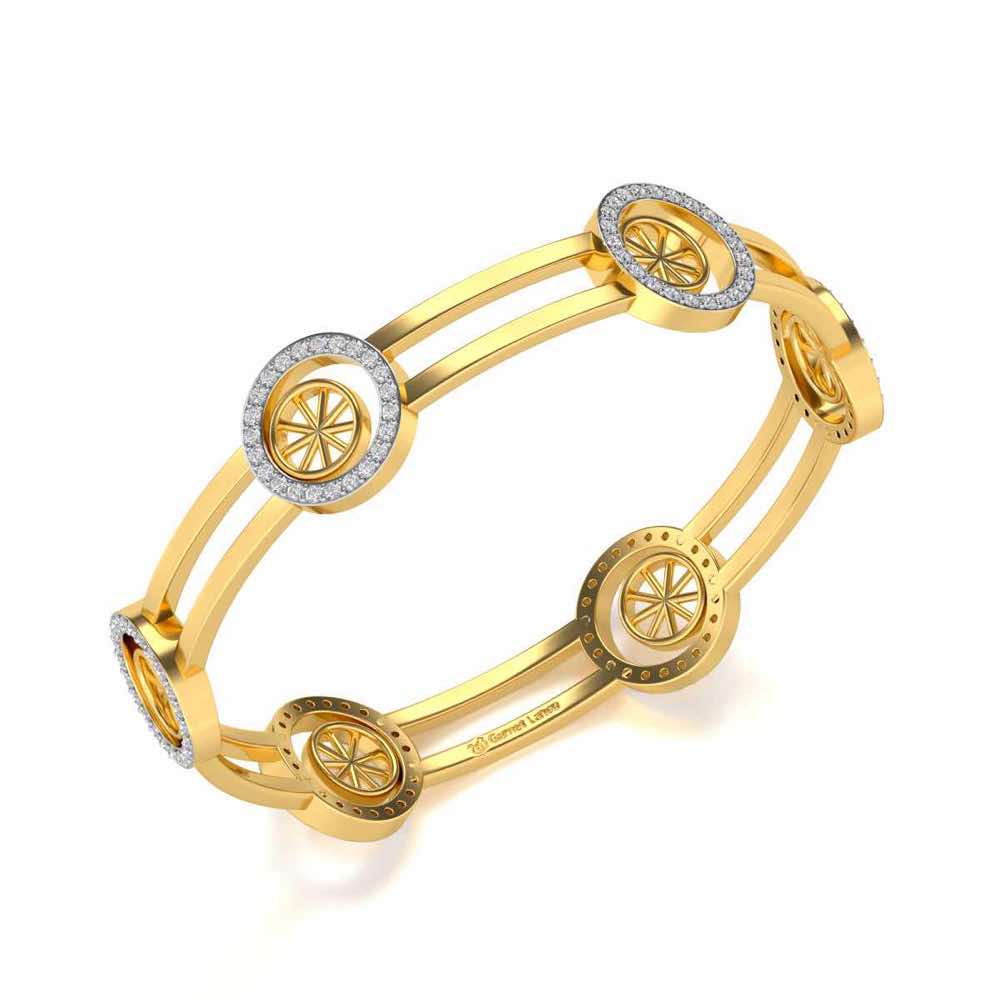 Groove Round Silver Bangles - Yellow Gold - Image 1
