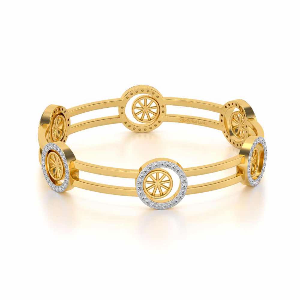 Groove Round Silver Bangles - Yellow Gold - Image 2