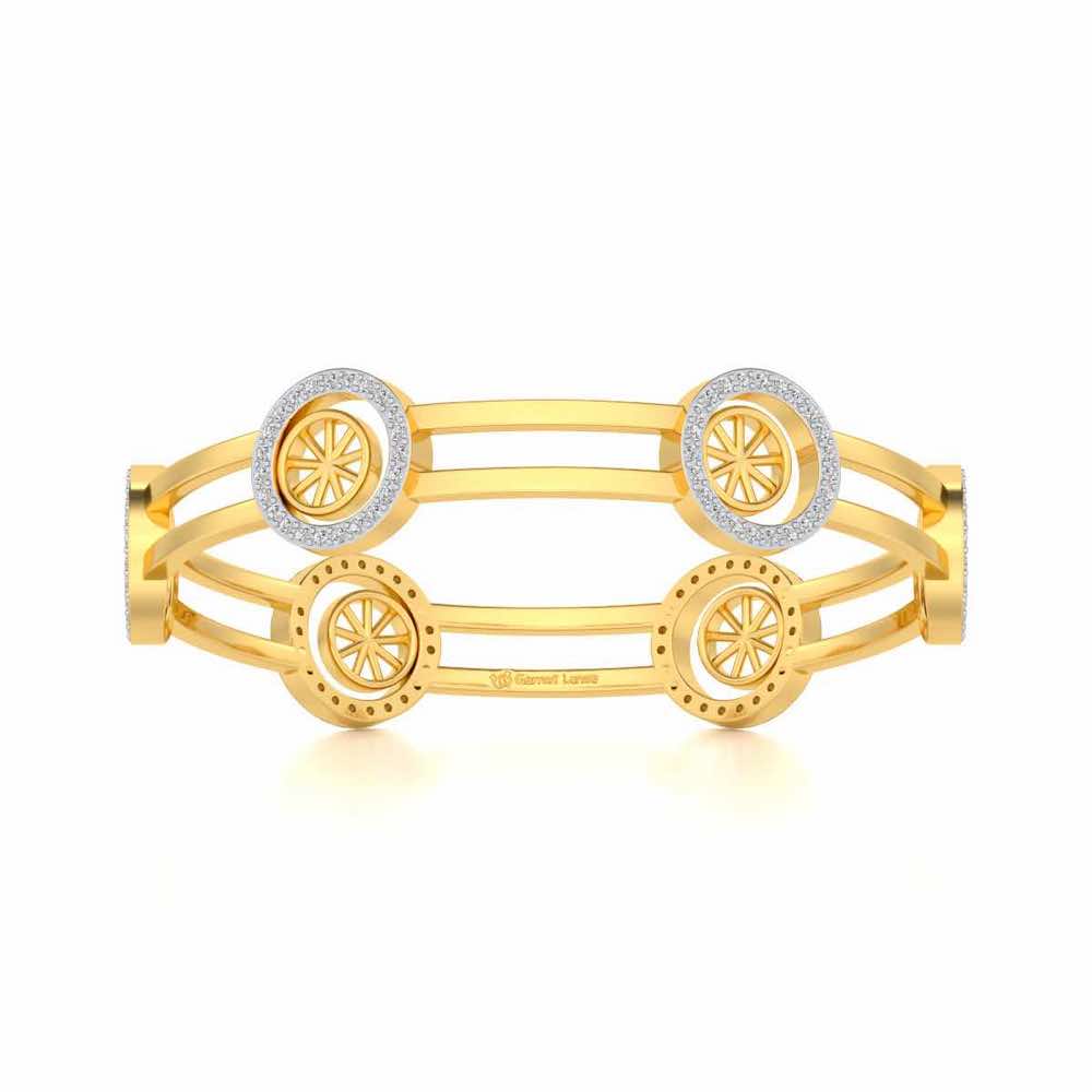 Groove Round Silver Bangles - Yellow Gold - Image 4
