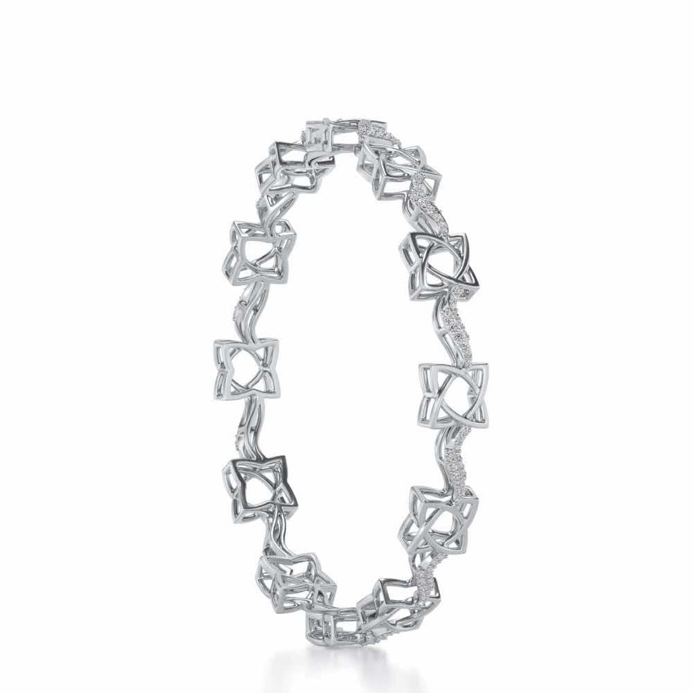 Groovy Flowers Silver Bangles - White Gold - Image 3