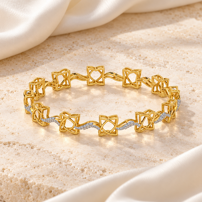 Groovy Flowers Silver Bangles - Yellow Gold - Styled Editorial Aesthetic
