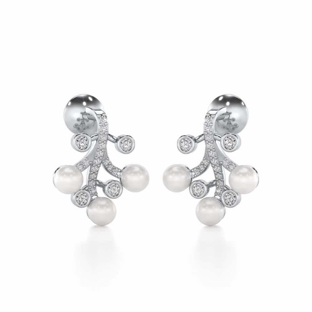 Growth Silver Pearl Earrings - White Gold - Image 1
