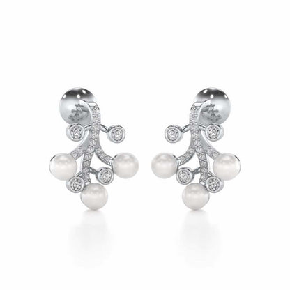 Growth Silver Pearl Earrings - White Gold - Image 1