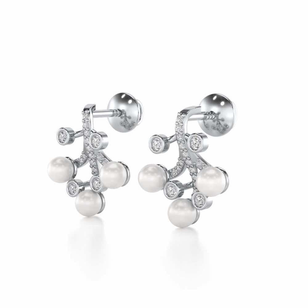 Growth Silver Pearl Earrings - White Gold - Image 3