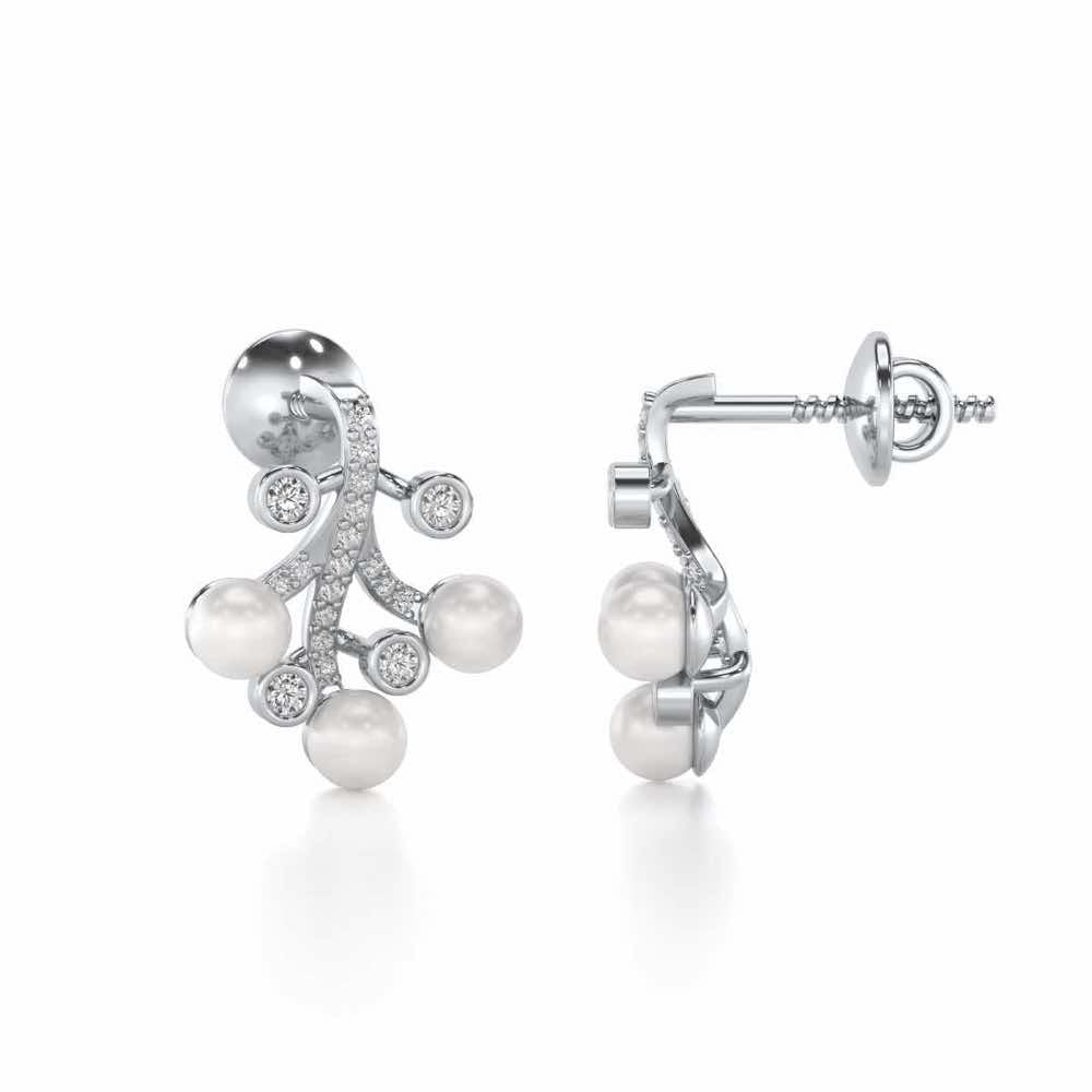 Growth Silver Pearl Earrings - White Gold - Image 4