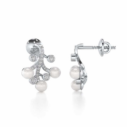 Growth Silver Pearl Earrings - White Gold - Image 4