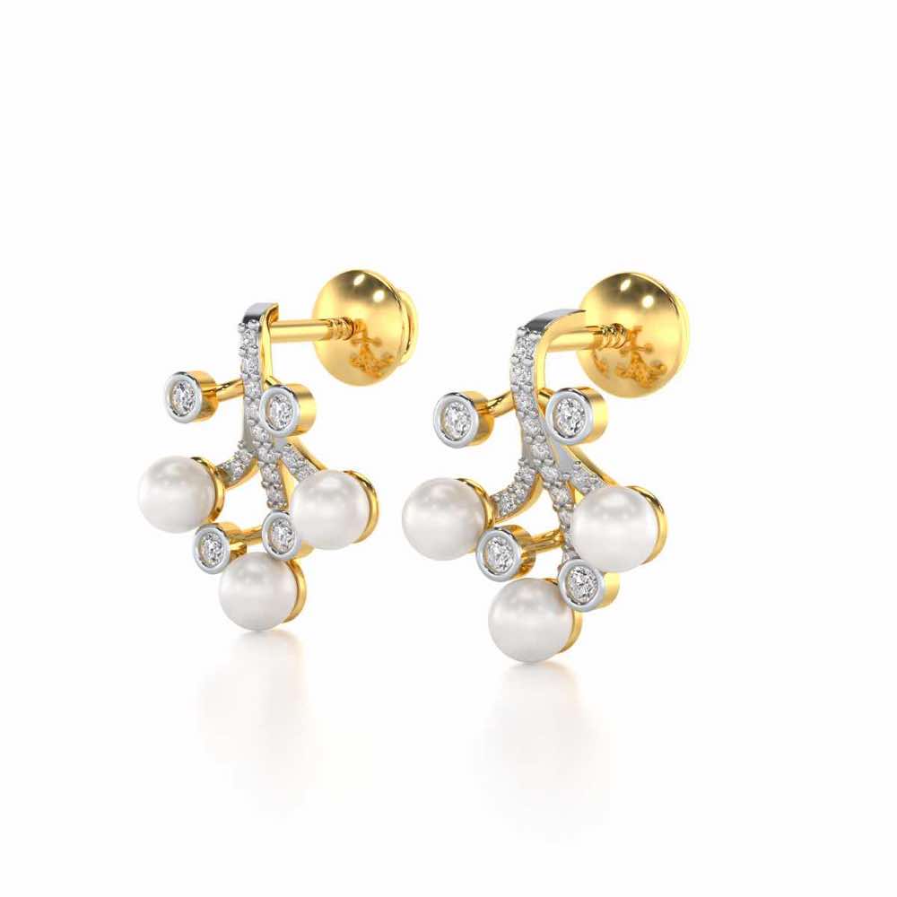 Growth Silver Pearl Earrings - Yellow Gold - Image 3