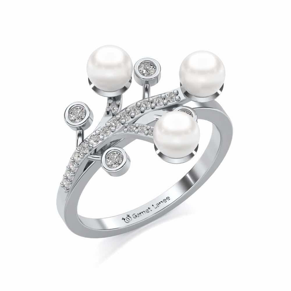 Growth Silver Pearl Ring - White Gold - Image 1