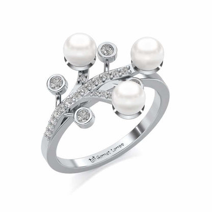 Growth Silver Pearl Ring - White Gold - Image 1