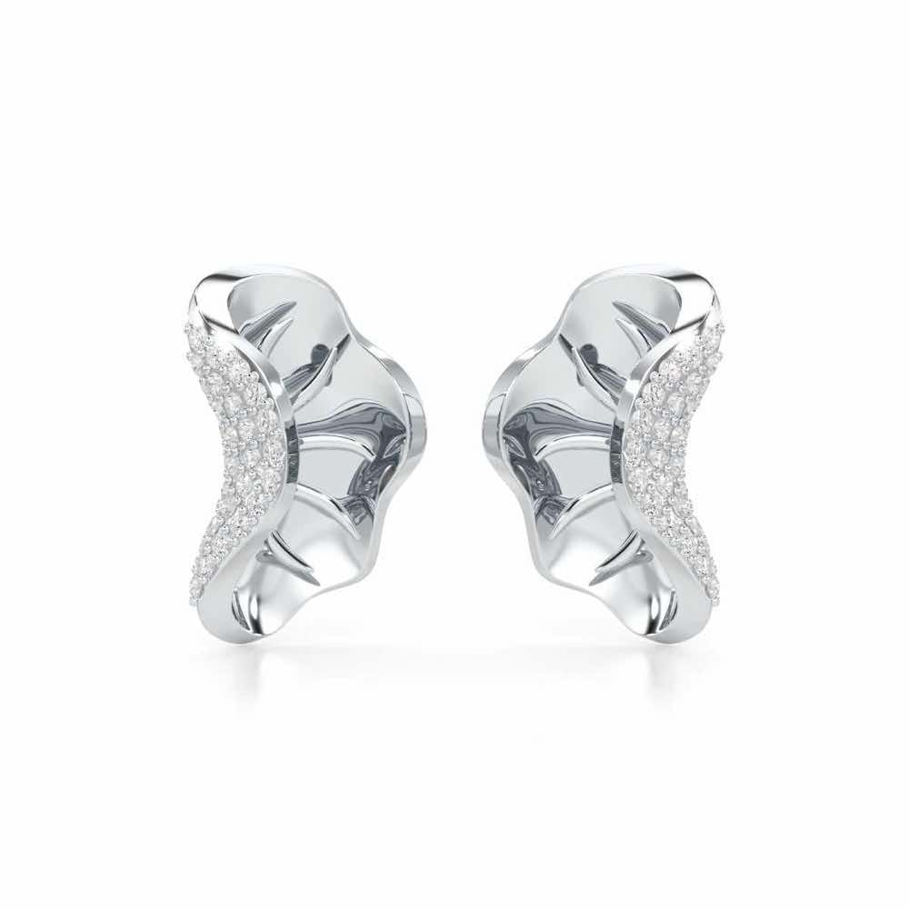 Half Bloom Silver Earrings - White Gold - Image 1
