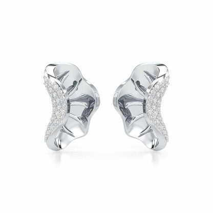 Half Bloom Silver Earrings - White Gold - Image 1