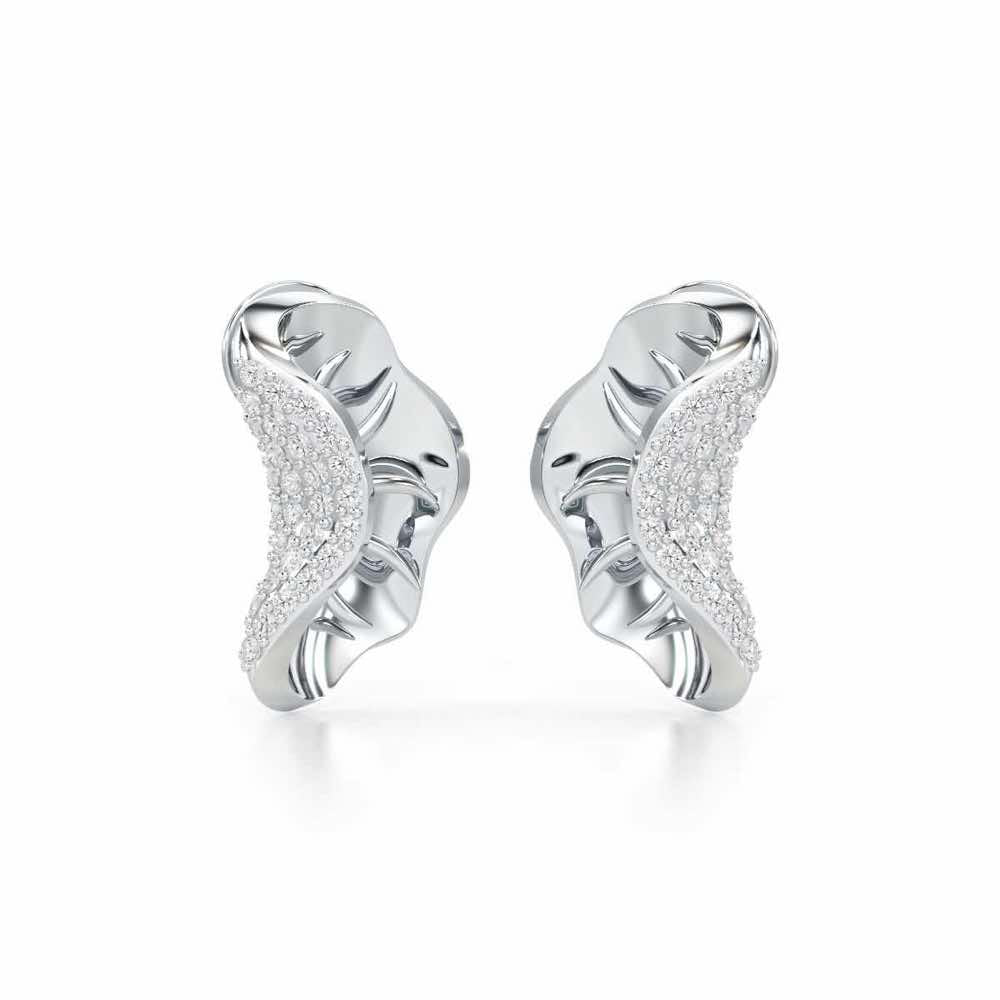 Half Bloom Silver Earrings - White Gold - Image 2
